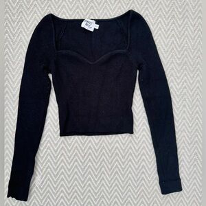 Princess Polly Black Ribbed Sweetheart Neck Crop Top Sweater Sz XS EUC